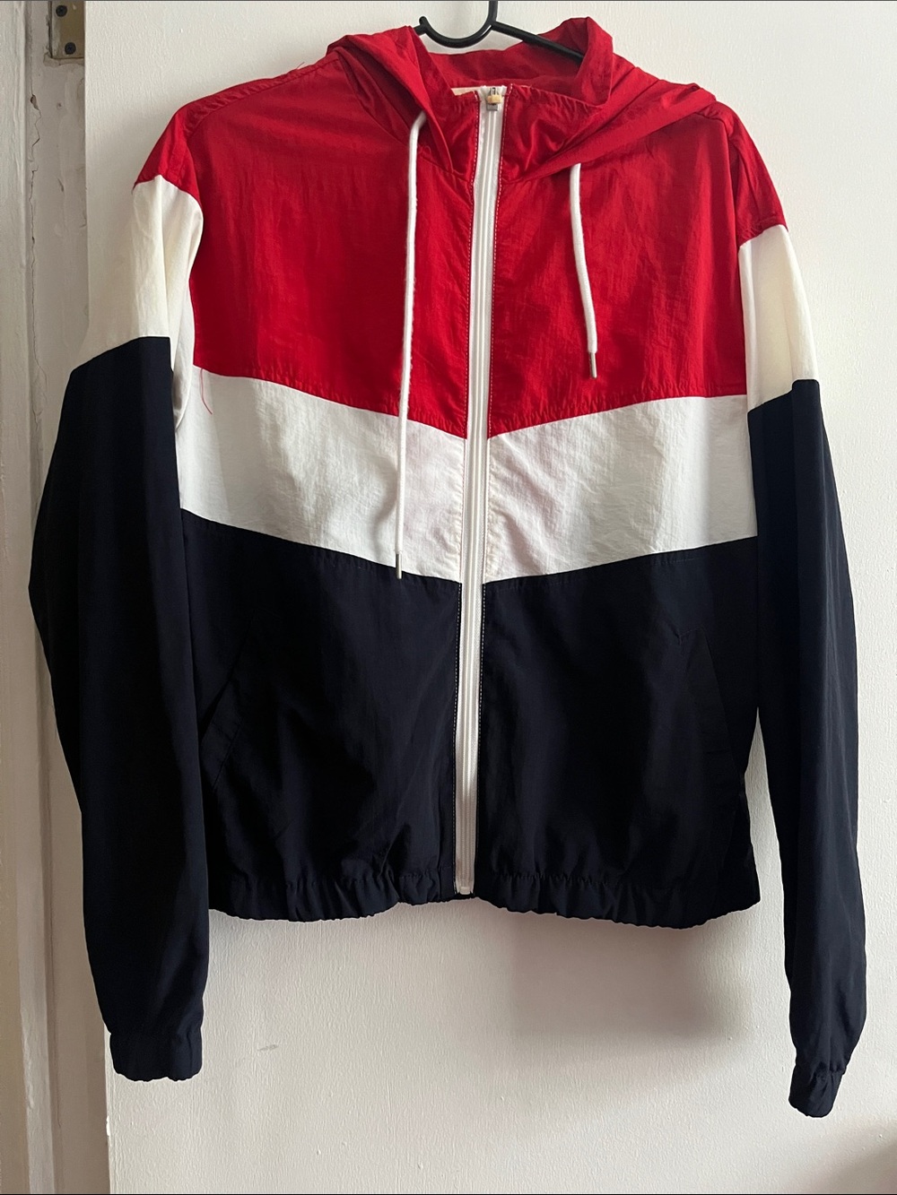Colorblock Hooded Zip Jacket - Red/White/Black